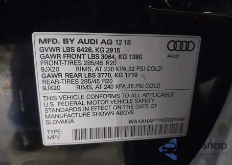 2019 Audi Q7 45 Premium/45 Se Premium из США, поврежденный, VIN WA1AHAF77KD027046
